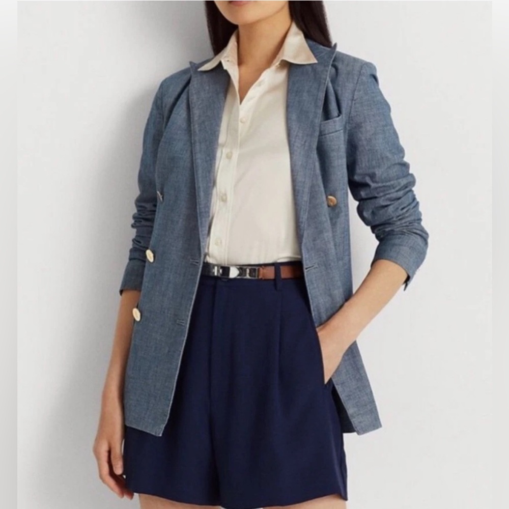 LAUREN RALPH LAUREN Women Double-Breasted Chambray Blazer NWOT